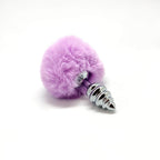 Металева анальна пробка Кролячий хвостик Alive Fluffy Twist Plug S Purple, діаме