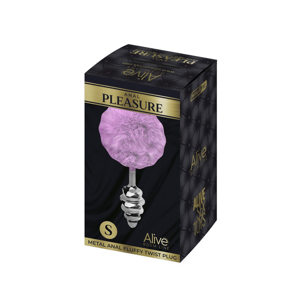 Металева анальна пробка Кролячий хвостик Alive Fluffy Twist Plug S Purple, діаме