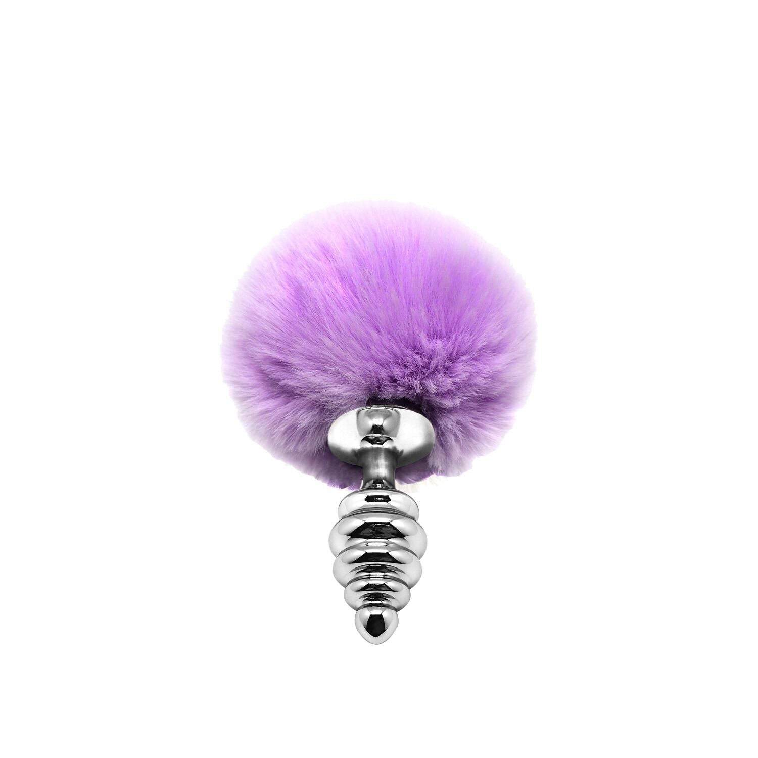 Металева анальна пробка Кролячий хвостик Alive Fluffy Twist Plug S Purple, діаме