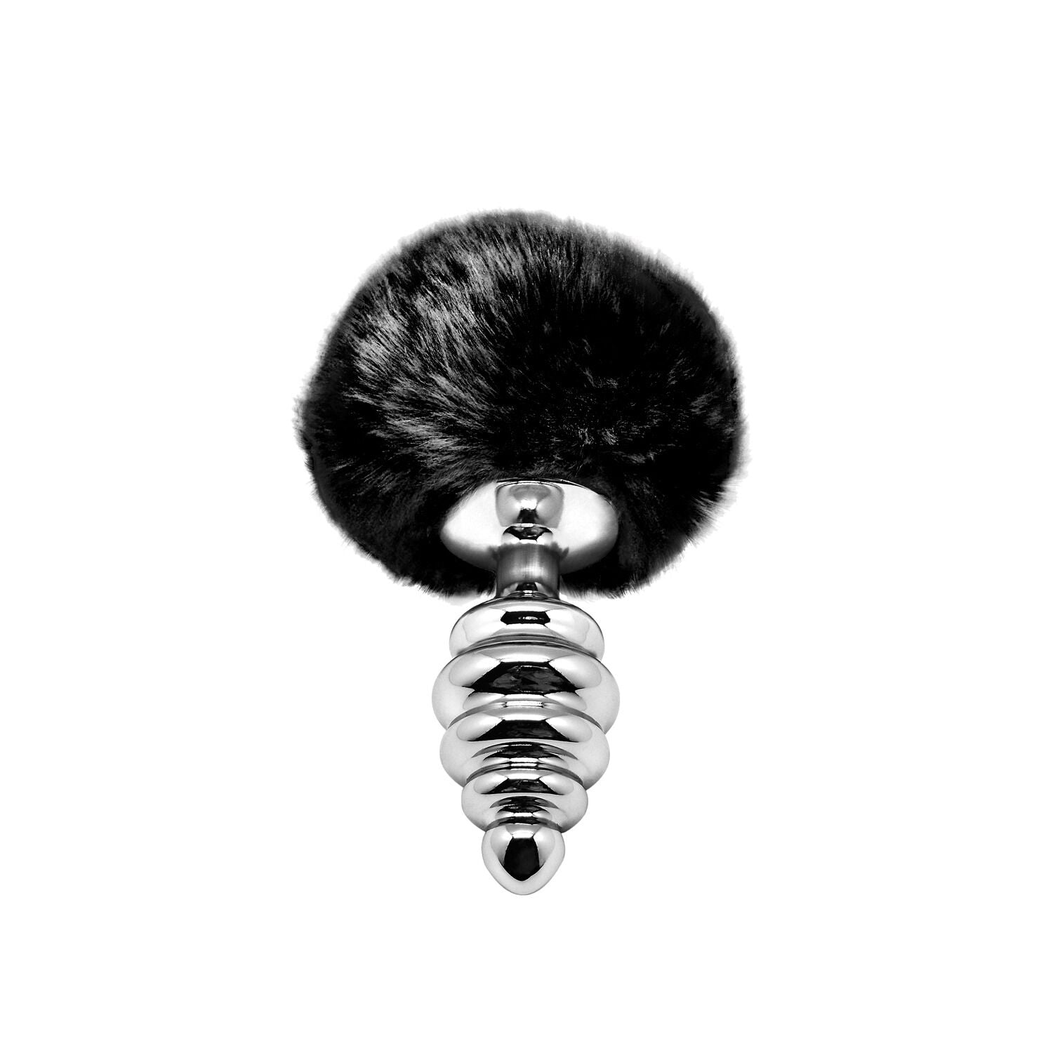 Металева анальна пробка Кролячий хвостик Alive Fluffy Twist Plug M Black, діамет