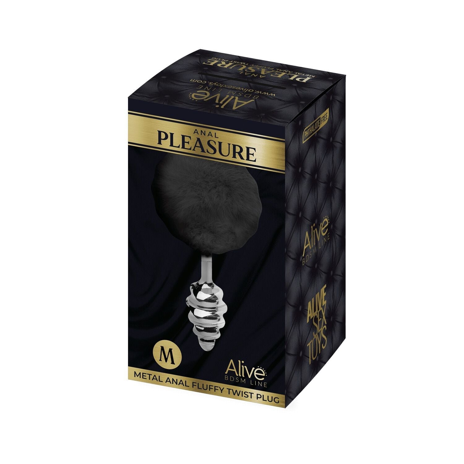Металева анальна пробка Кролячий хвостик Alive Fluffy Twist Plug M Black, діамет