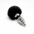 Металева анальна пробка Кролячий хвостик Alive Fluffy Twist Plug L Black, діамет