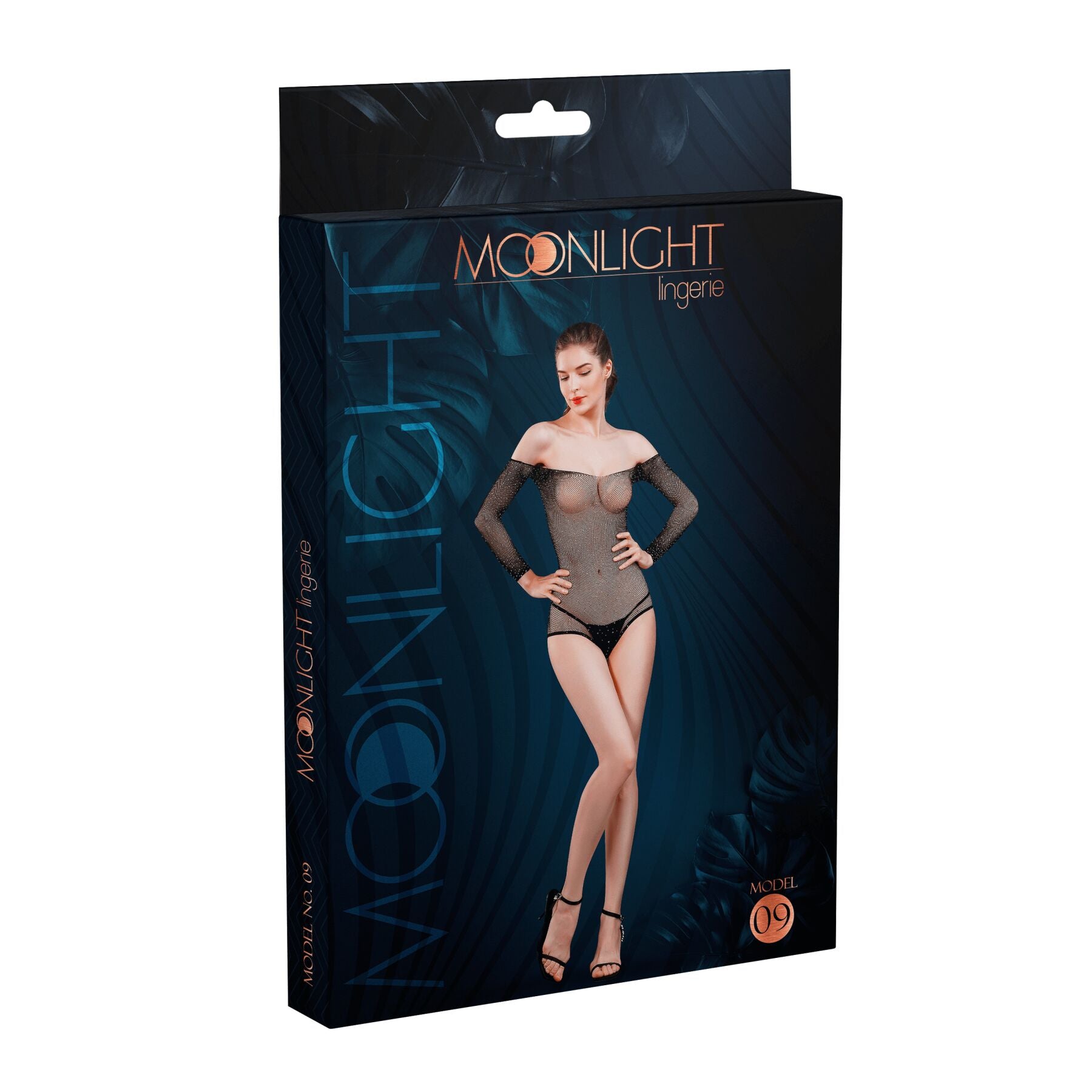 Moonlight (Іспанія) Сітчасте боді зі стразами Moonlight Model 09 XS-L Black, відкриті плечі