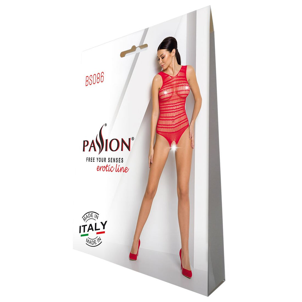 Passion (Польща) Бодістокінг з доступом Passion BS086 red, вертикальна сітка, виріз на спинці