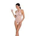 Passion (Польща) Бодістокінг у велику сітку Passion BS087 white, відкрита спина, халтер, з доступом