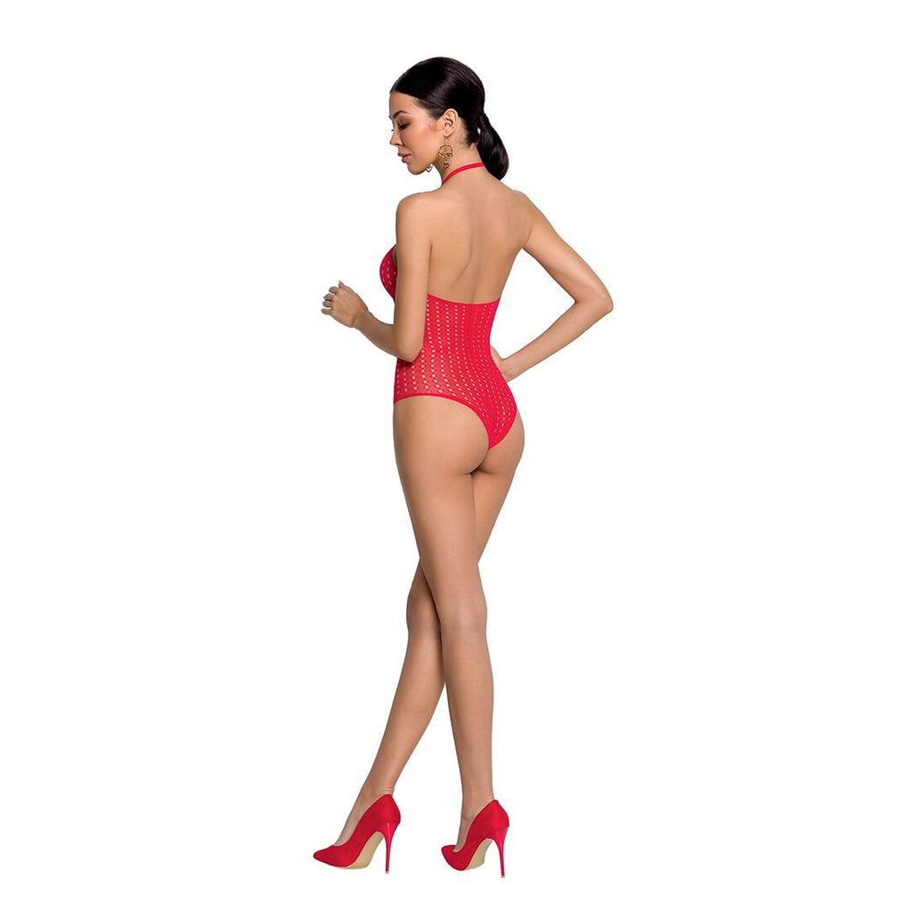 Passion (Польща) Бодістокінг з декольте Passion BS088 red, імітація корсетної шнурівки