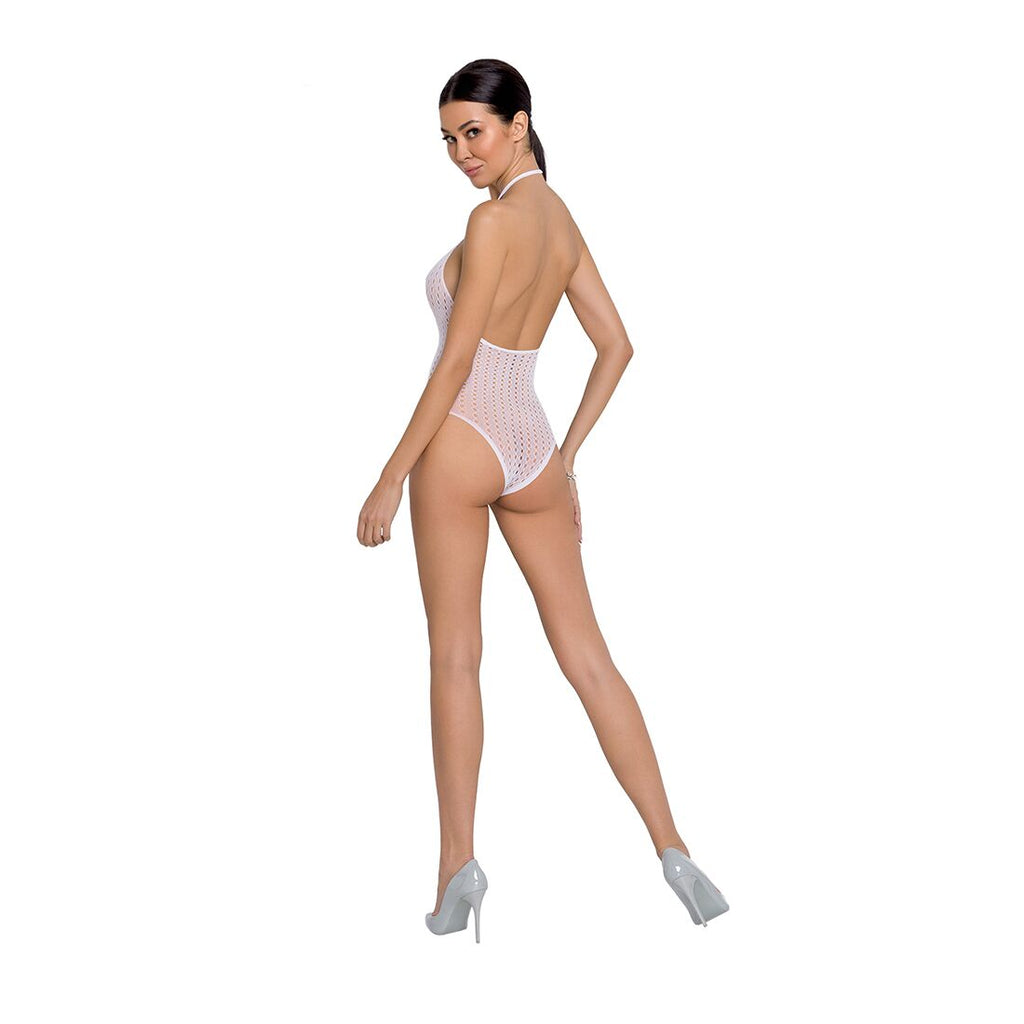 Passion (Польща) Бодістокінг з декольте Passion BS088 white, імітація корсетної шнурівки
