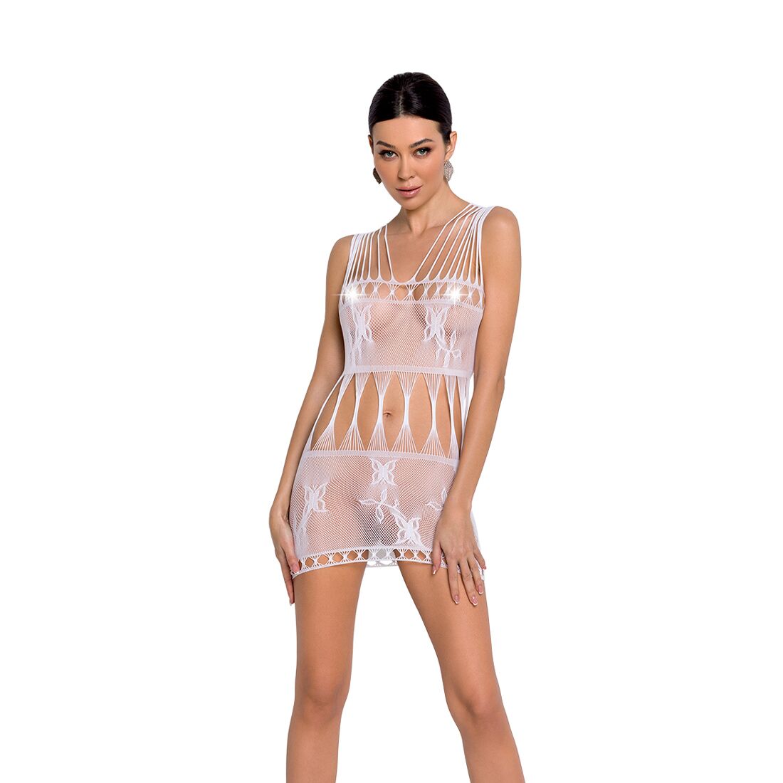 Passion (Польща) Бодістокінг мінісукня з метеликами Passion BS090 One Size white