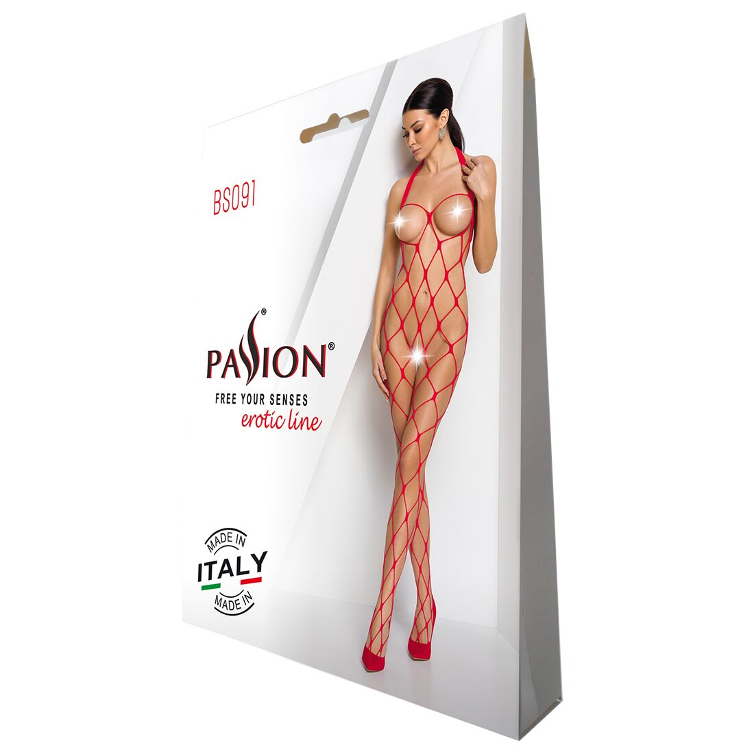 Passion (Польща) Бодістокінг у дуже велику сітку Passion BS091 red, з доступом
