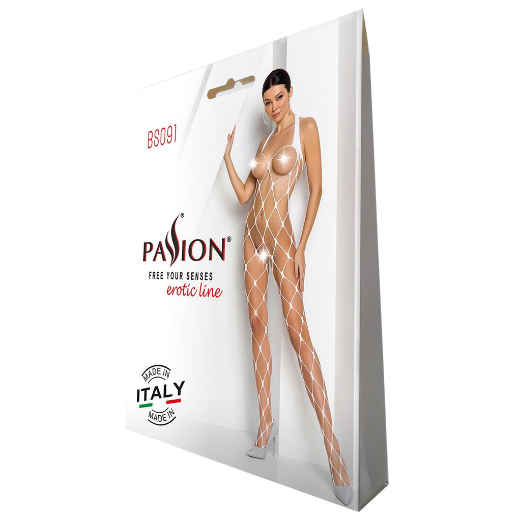 Passion (Польща) Бодістокінг у дуже велику сітку Passion BS091 white, з доступом