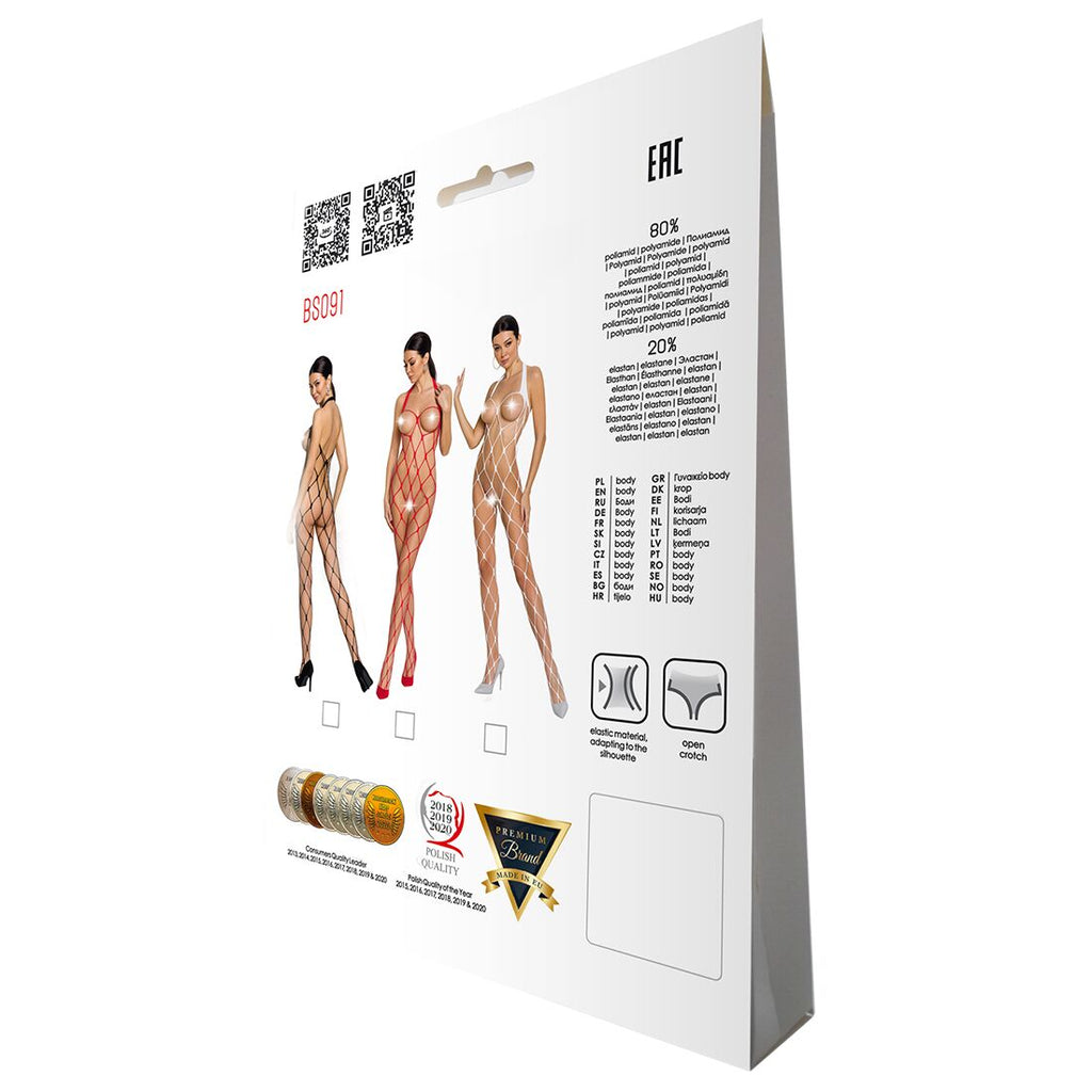 Passion (Польща) Бодістокінг у дуже велику сітку Passion BS091 white, з доступом