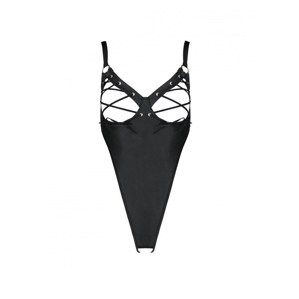 Passion (Польща) Боді з екошкіри Passion CELIN BODY L/XL, black, з доступом, відкритий