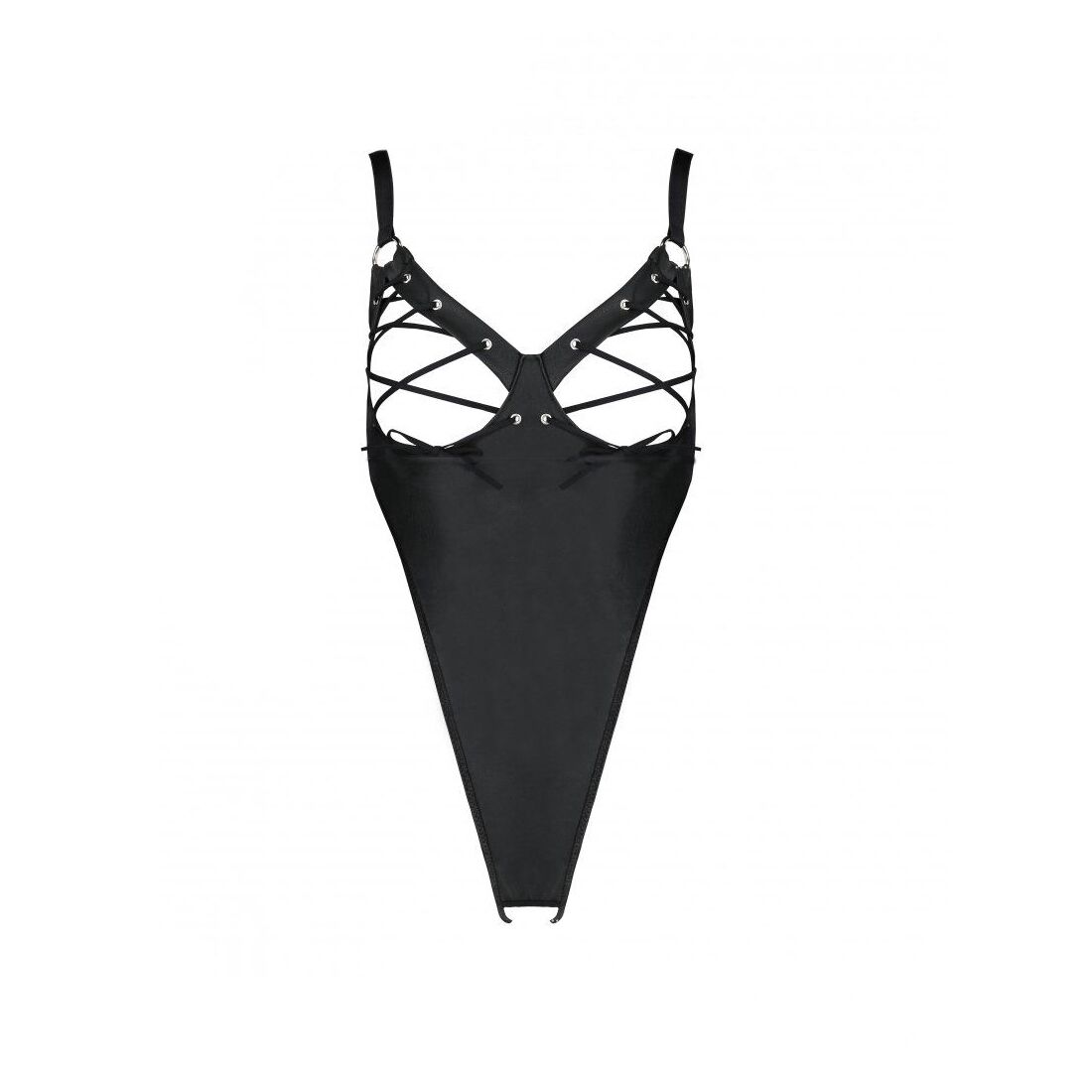 Passion (Польща) Боді з екошкіри Passion CELIN BODY S/M, black, з доступом, відкритий