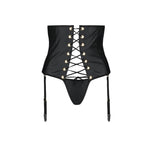 Пояс-корсет з екошкіри Passion CELINE SET L/XL, black, шнурівка, знімні пажі для панчіх, стрінги