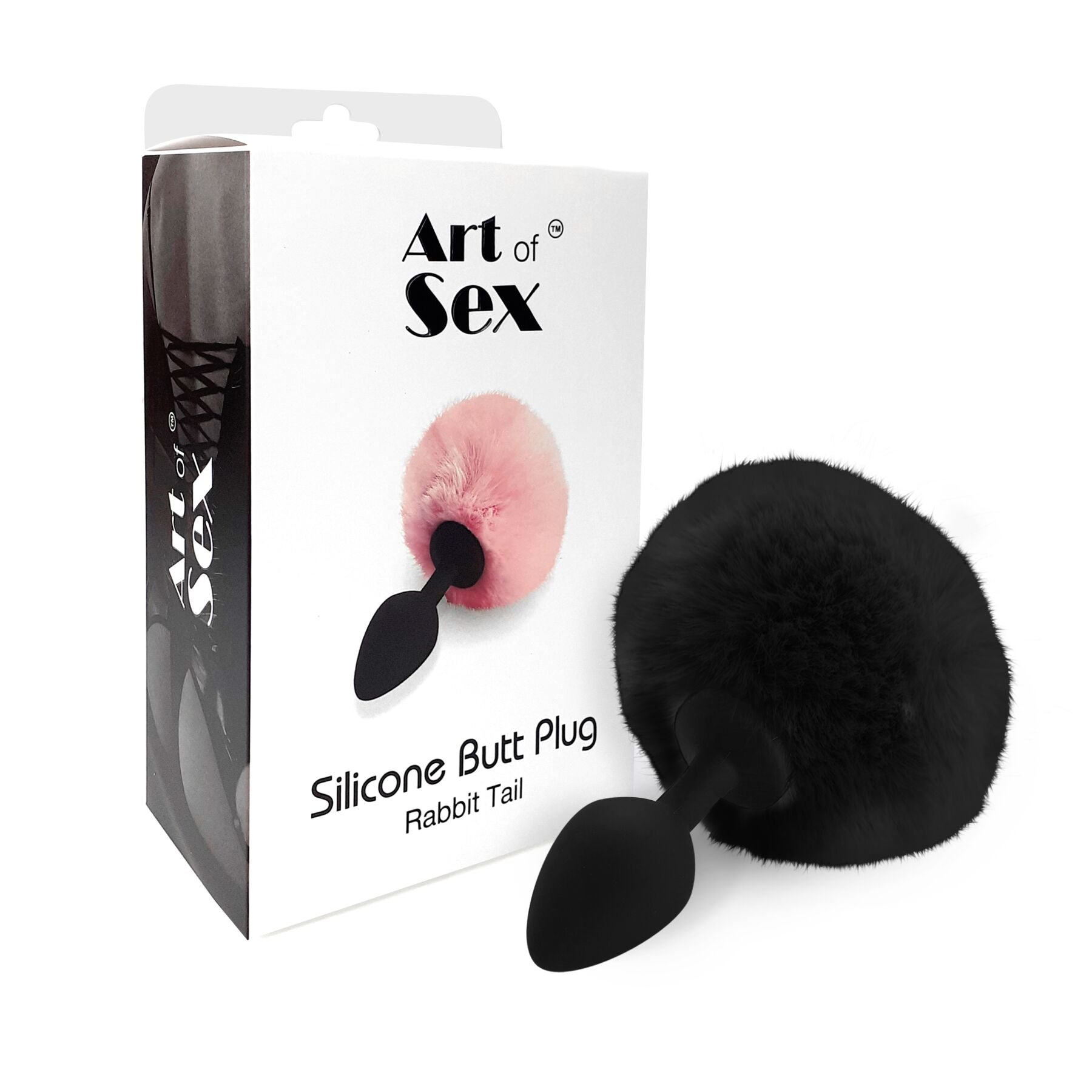 Силіконова анальна пробка М Art of Sex - Silicone Butt plug Rabbit Tail Black, д