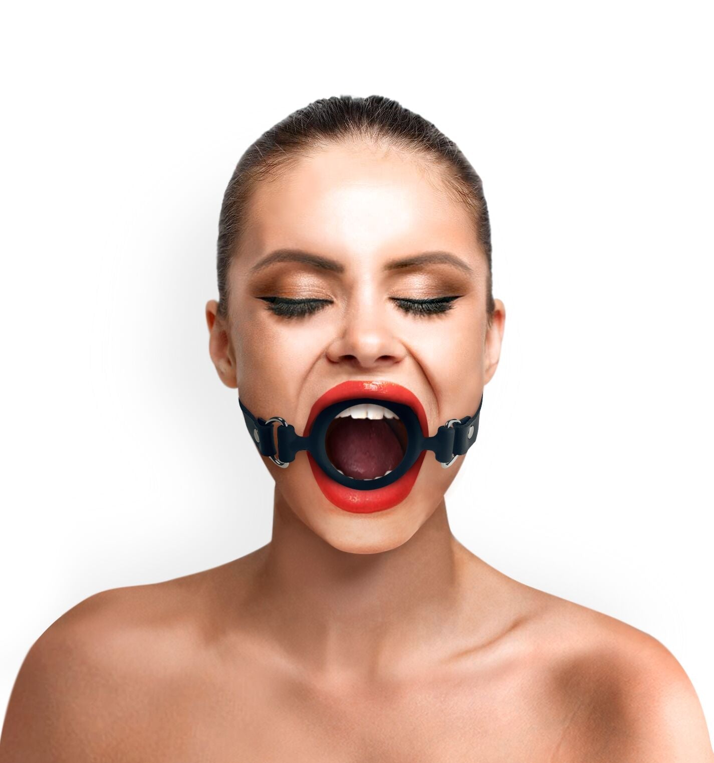 Кляп-розширювач силіконове кільце Art of Sex – Gag Ring, чорний, натуральна шкір