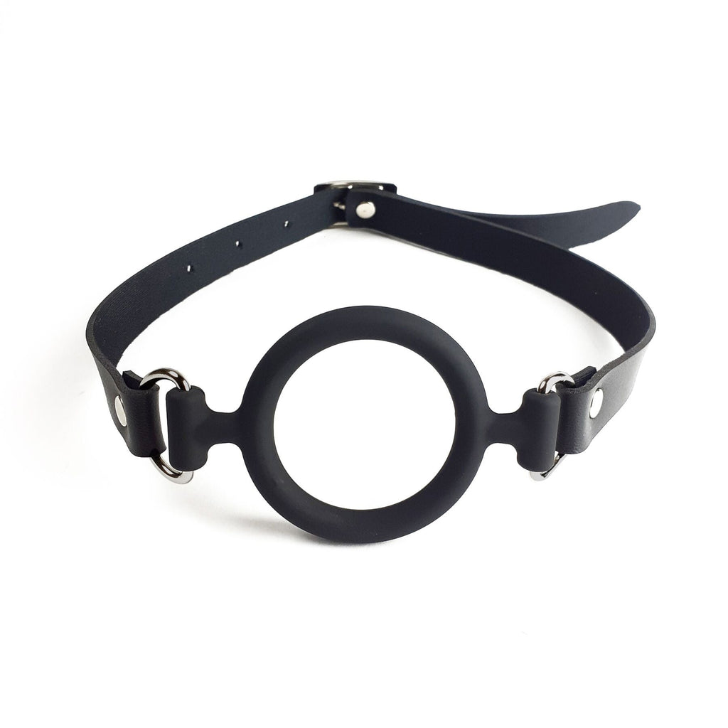 Кляп-розширювач силіконове кільце Art of Sex – Gag Ring, чорний, натуральна шкір