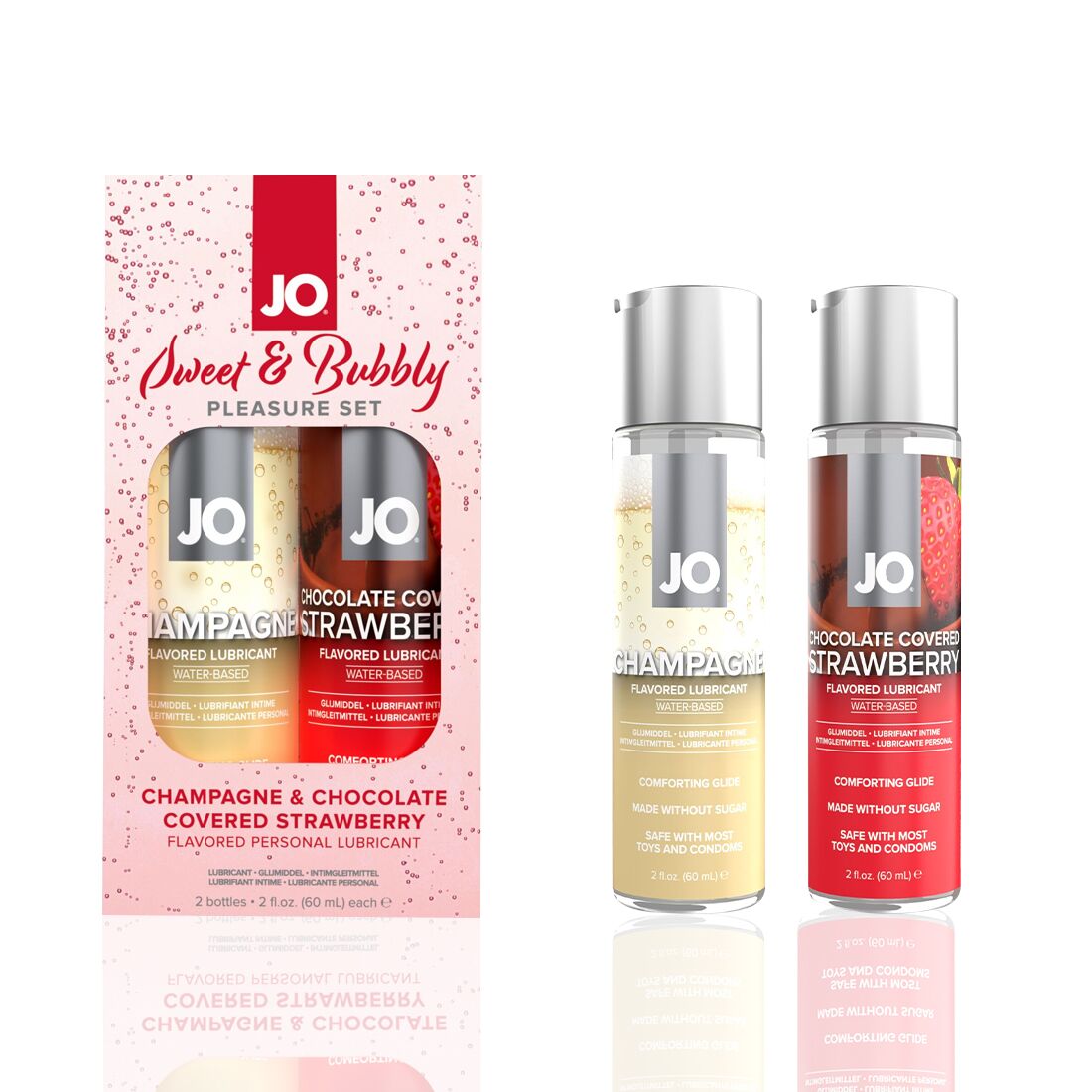 JO (США) Набір лубрикантів JO Sweet&Bubbly — Champagne & Chocolate Covered Strawberry (2×60 мл)