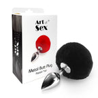 Металева анальна пробка М Art of Sex - Metal Butt plug Rabbit Tail Black, діамет