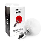 Металева анальна пробка М Art of Sex - Metal Butt plug Rabbit Tail White, діамет