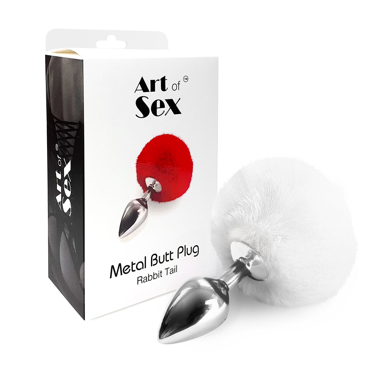 Металева анальна пробка М Art of Sex - Metal Butt plug Rabbit Tail White, діамет