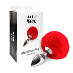 Металева анальна пробка М Art of Sex - Metal Butt plug Rabbit Tail, діаметр 3,4 см