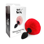 Силіконова анальна пробка М Art of Sex - Silicone Butt plug Rabbit Tail Red, діа
