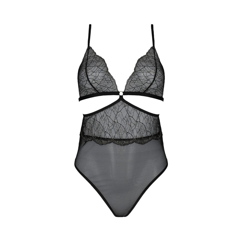 Passion (Польща) Боді Passion AMBERLY BODY 6XL/7XL black, асиметричний крій, мереживний ліф, золота нитка