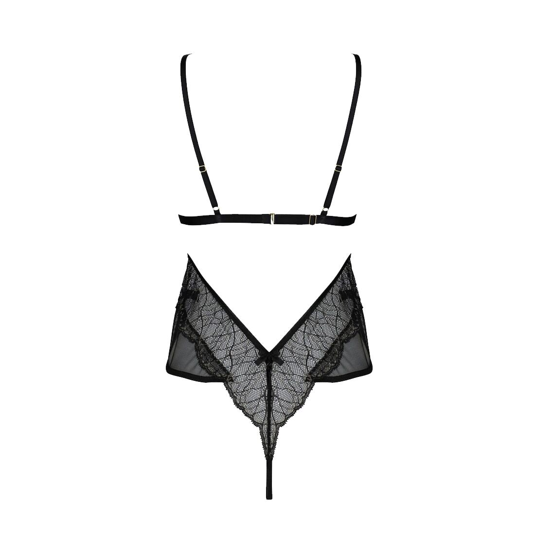 Passion (Польща) Боді Passion AMBERLY BODY 6XL/7XL black, асиметричний крій, мереживний ліф, золота нитка