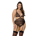 Passion (Польща) Корсет із пажами Passion AMBERLY CORSET 4XL/5XL, black, асиметричний крій, мережива, стрінги