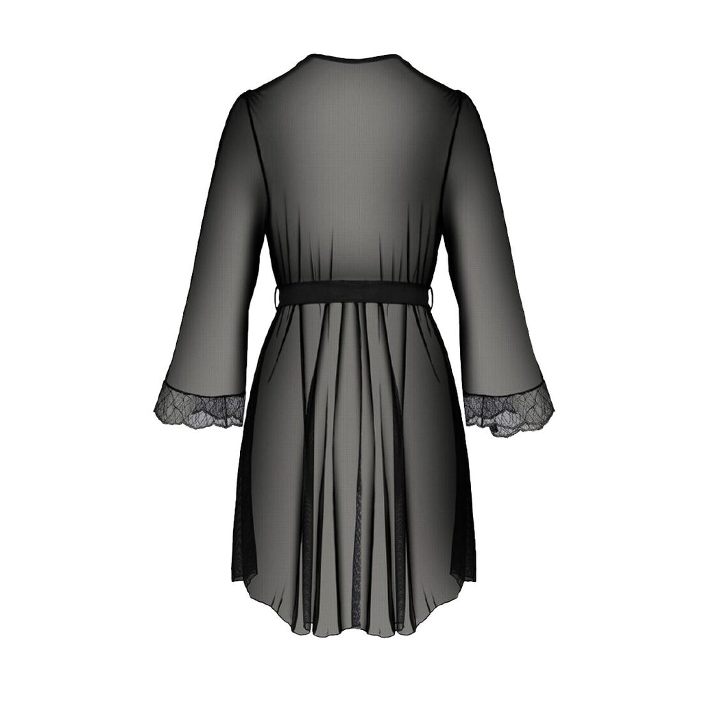 Passion (Польща) Пеньюар Passion AMBERLY PEIGNOIR 4XL/5XL, black, ажурні декольте та манжети, широкі рукави