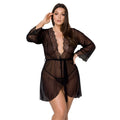 Passion (Польща) Пеньюар Passion AMBERLY PEIGNOIR 4XL/5XL, black, ажурні декольте та манжети, широкі рукави