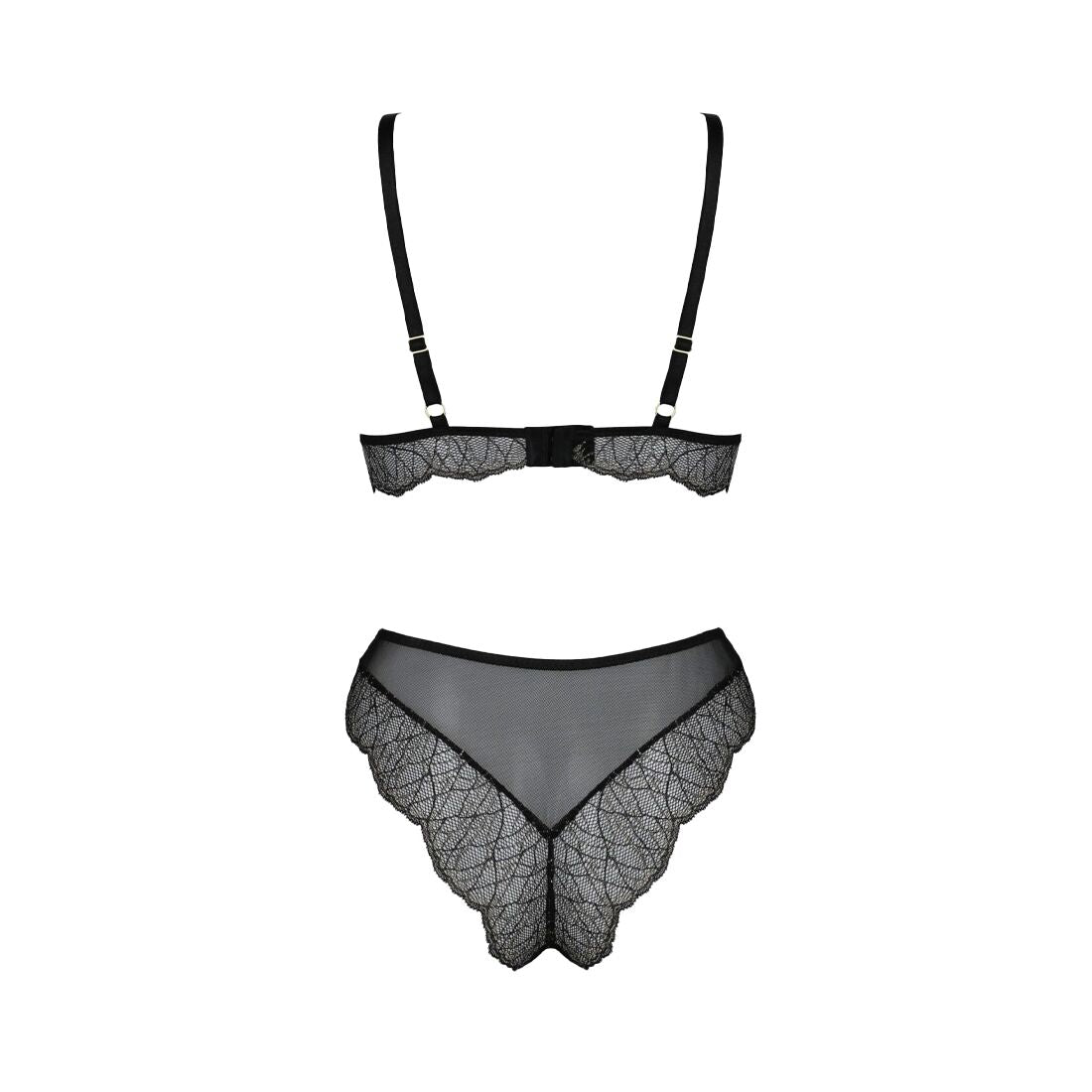Passion (Польща) Комплект білизни Passion AMBERLY SET 4XL/5XL black, ліф, трусики бразиліана, люрексова нитка