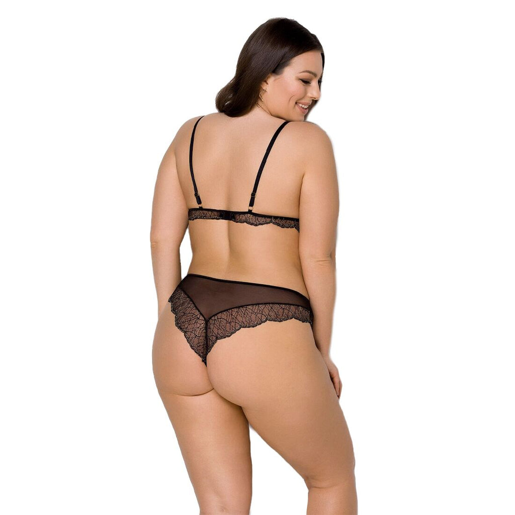 Passion (Польща) Комплект білизни Passion AMBERLY SET 6XL/7XL black, ліф, трусики бразиліана, люрексова нитка