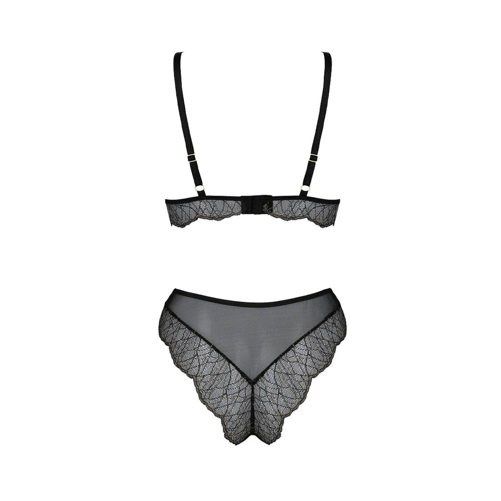 Passion (Польща) Комплект білизни Passion AMBERLY SET 6XL/7XL black, ліф, трусики бразиліана, люрексова нитка