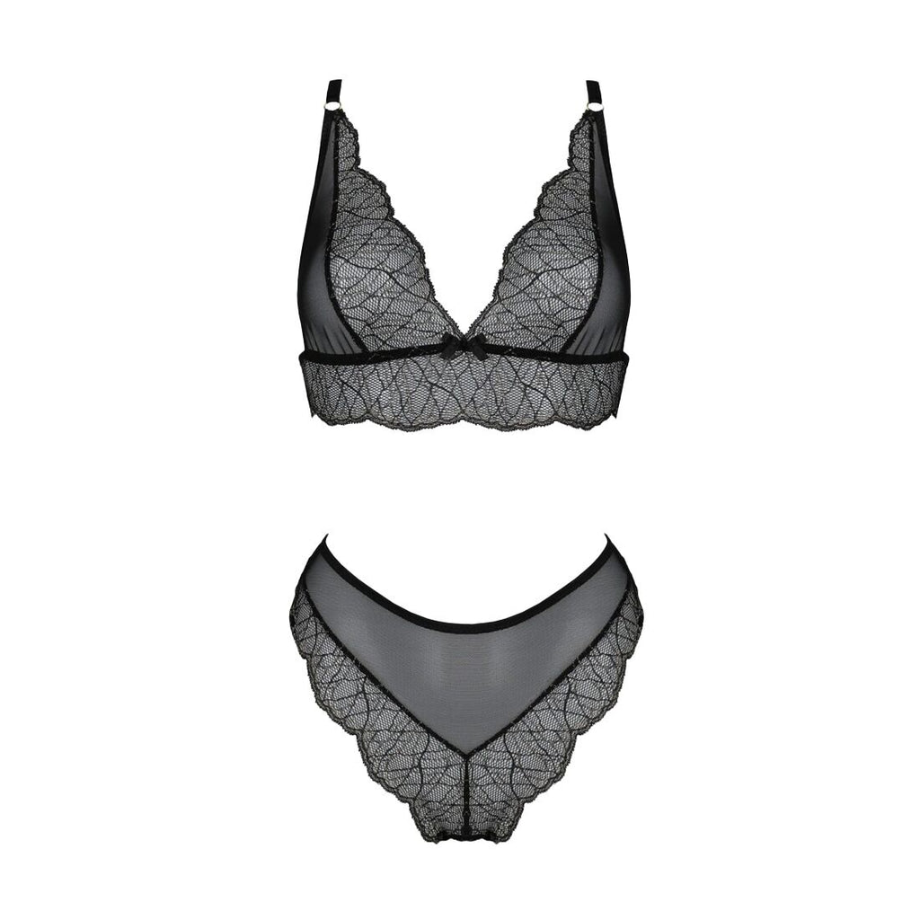 Passion (Польща) Комплект білизни Passion AMBERLY SET 6XL/7XL black, ліф, трусики бразиліана, люрексова нитка