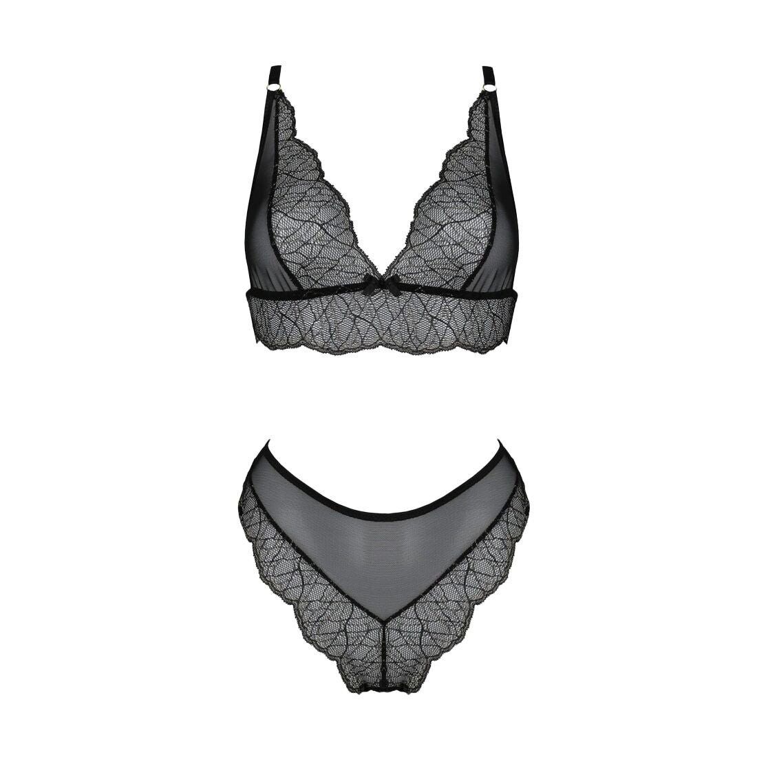 Passion (Польща) Комплект білизни Passion AMBERLY SET 6XL/7XL black, ліф, трусики бразиліана, люрексова нитка