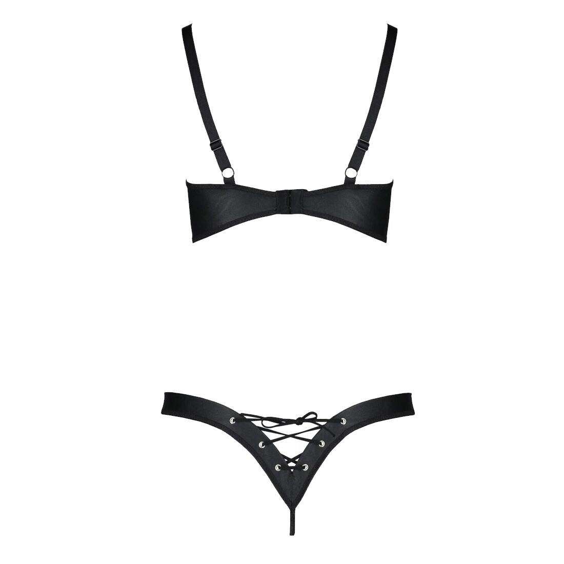 Passion (Польща) Комплект з екошкіри Passion CELINE BIKINI 6XL/7XL black, відкритий бра, стрінги зі шнурівкою