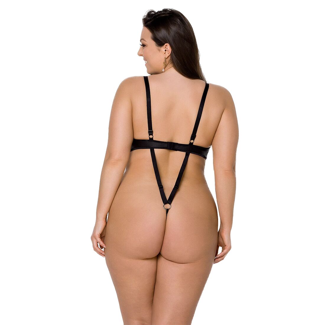 Passion (Польща) Боді з екошкіри Passion CELINE BODY 4XL/5XL black, з доступом, відкритий