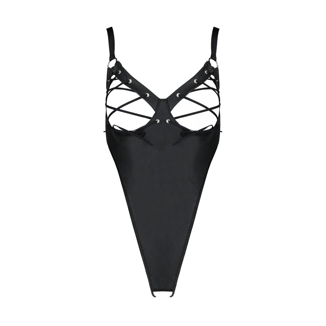 Passion (Польща) Боді з екошкіри Passion CELINE BODY 6XL/7XL black, з доступом, відкритий