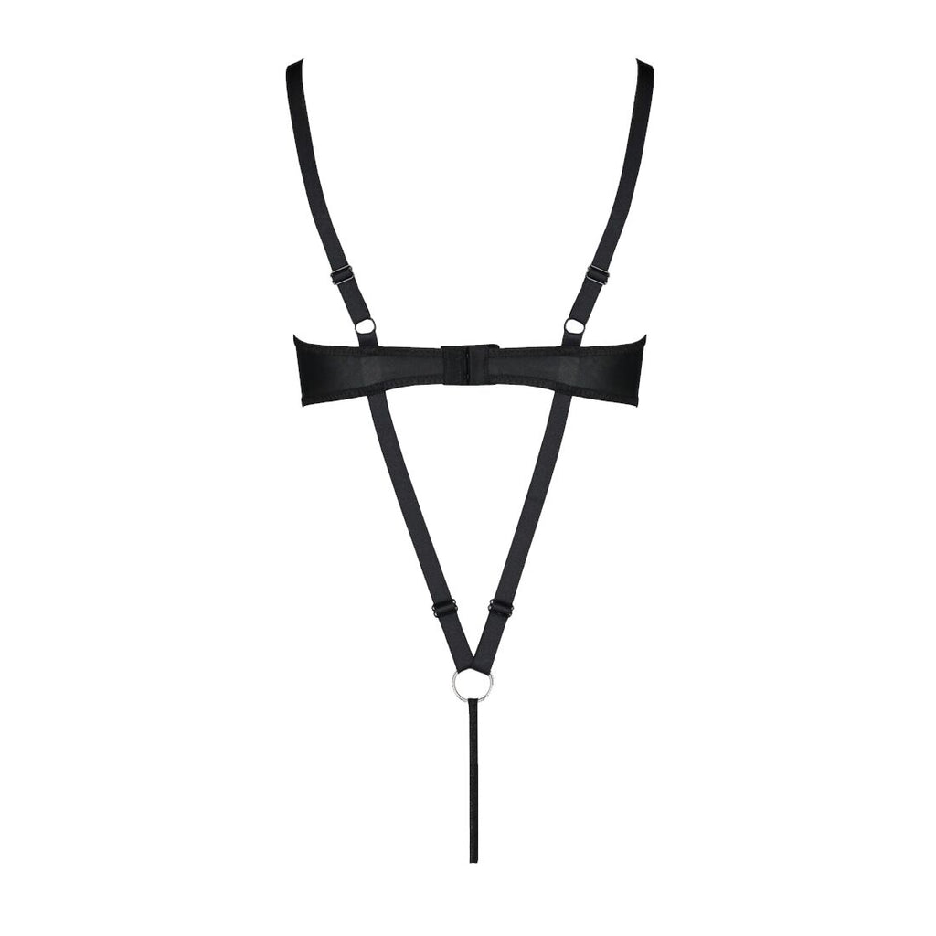 Passion (Польща) Боді з екошкіри Passion CELINE BODY 6XL/7XL black, з доступом, відкритий