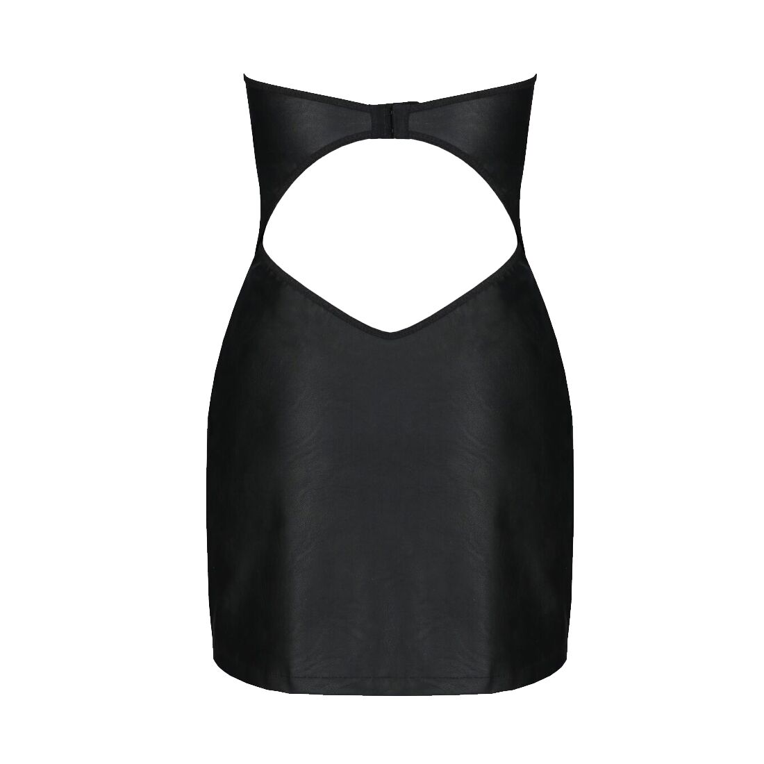 Passion (Польща) Мінісукня з екошкіри Passion CELINE CHEMISE 4XL/5XL, black, шнурівка, трусики в комплекті