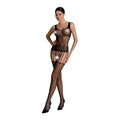 Passion (Польща) Бодістокінг Passion ECO BS001 One Size black, з доступом, імітація підв’язок, флористичний декор