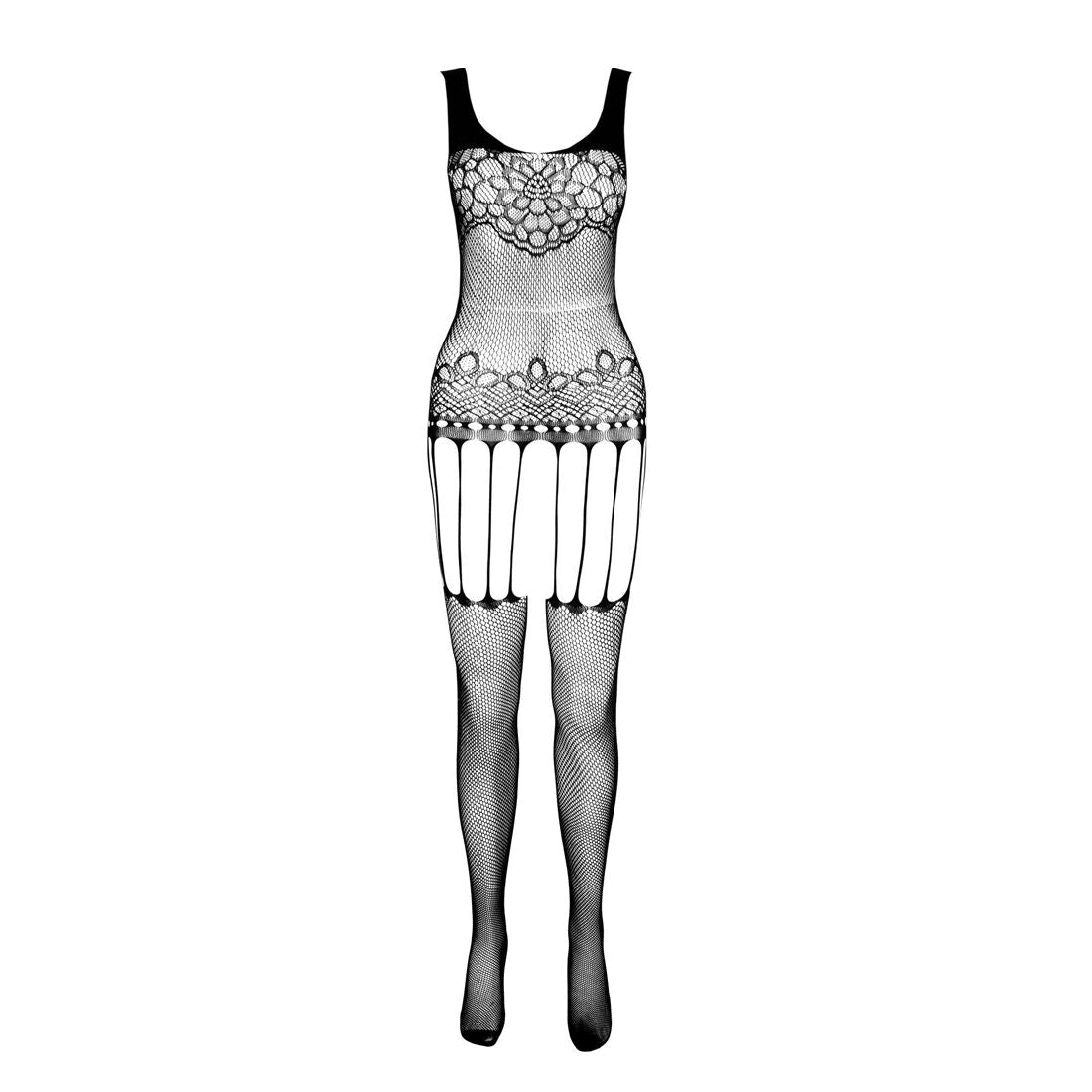 Passion (Польща) Бодістокінг Passion ECO BS001 One Size red, з доступом, імітація підв’язок, флористичний декор