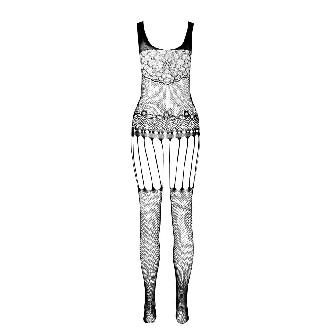 Passion (Польща) Бодістокінг Passion ECO BS001 One Size red, з доступом, імітація підв’язок, флористичний декор