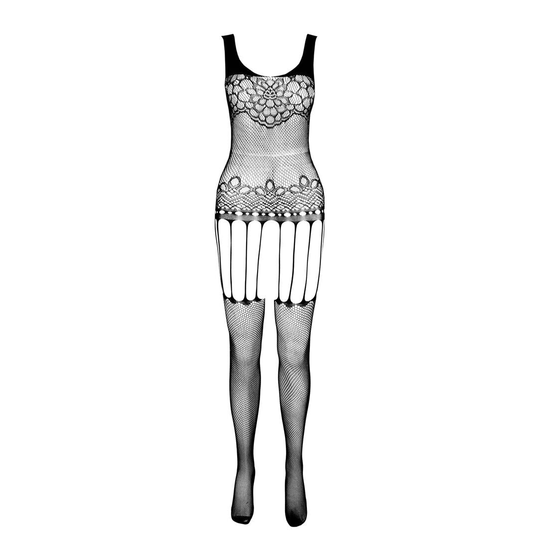 Passion (Польща) Бодістокінг Passion ECO BS001 One Size white, з доступом, імітація підв’язок, флористичний декор