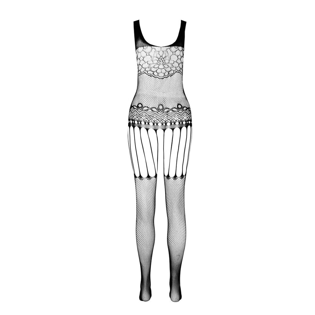 Passion (Польща) Бодістокінг Passion ECO BS001 One Size white, з доступом, імітація підв’язок, флористичний декор