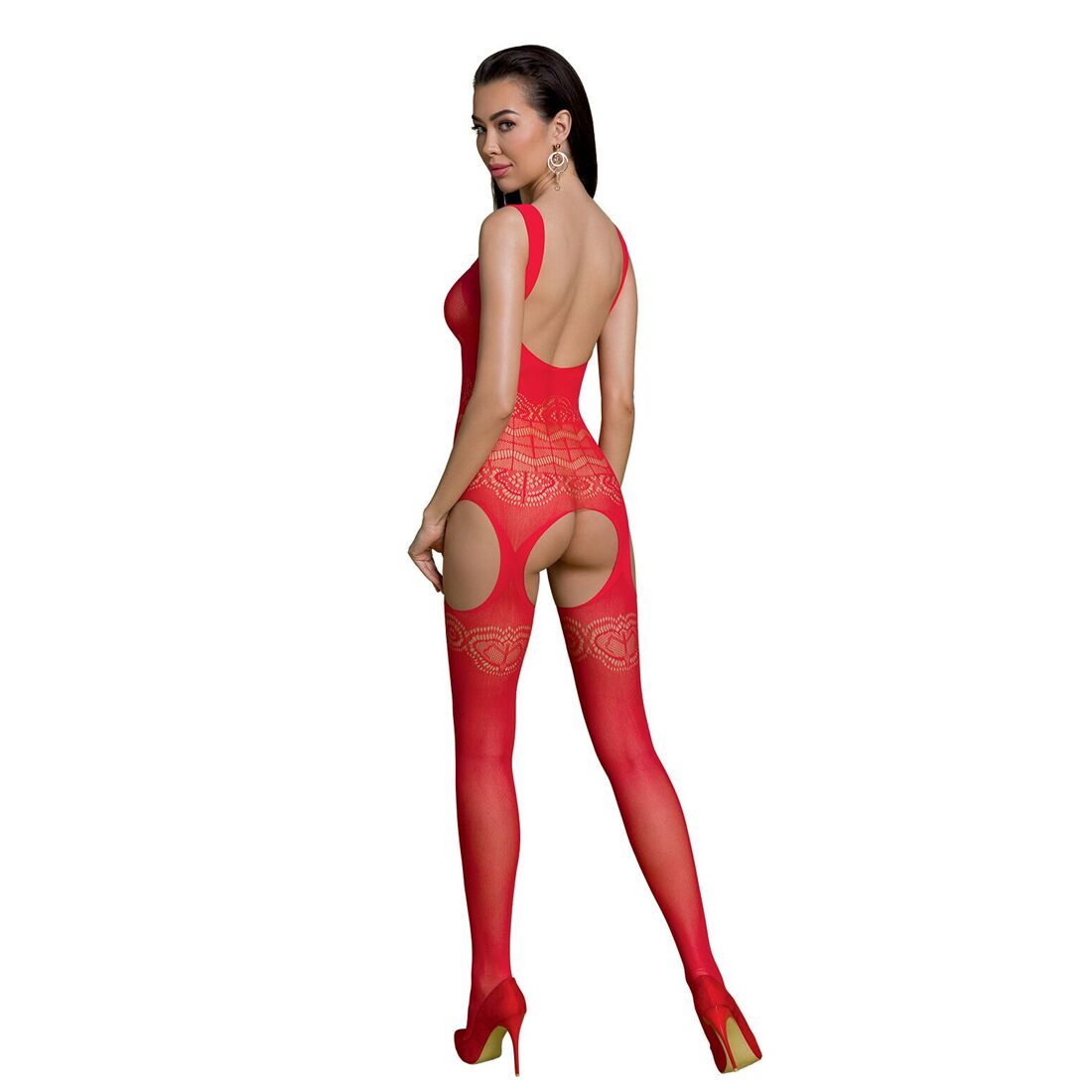 Passion (Польща) Бодістокінг Passion ECO BS005 red, щільний, відкритий доступ, імітація підв’язок