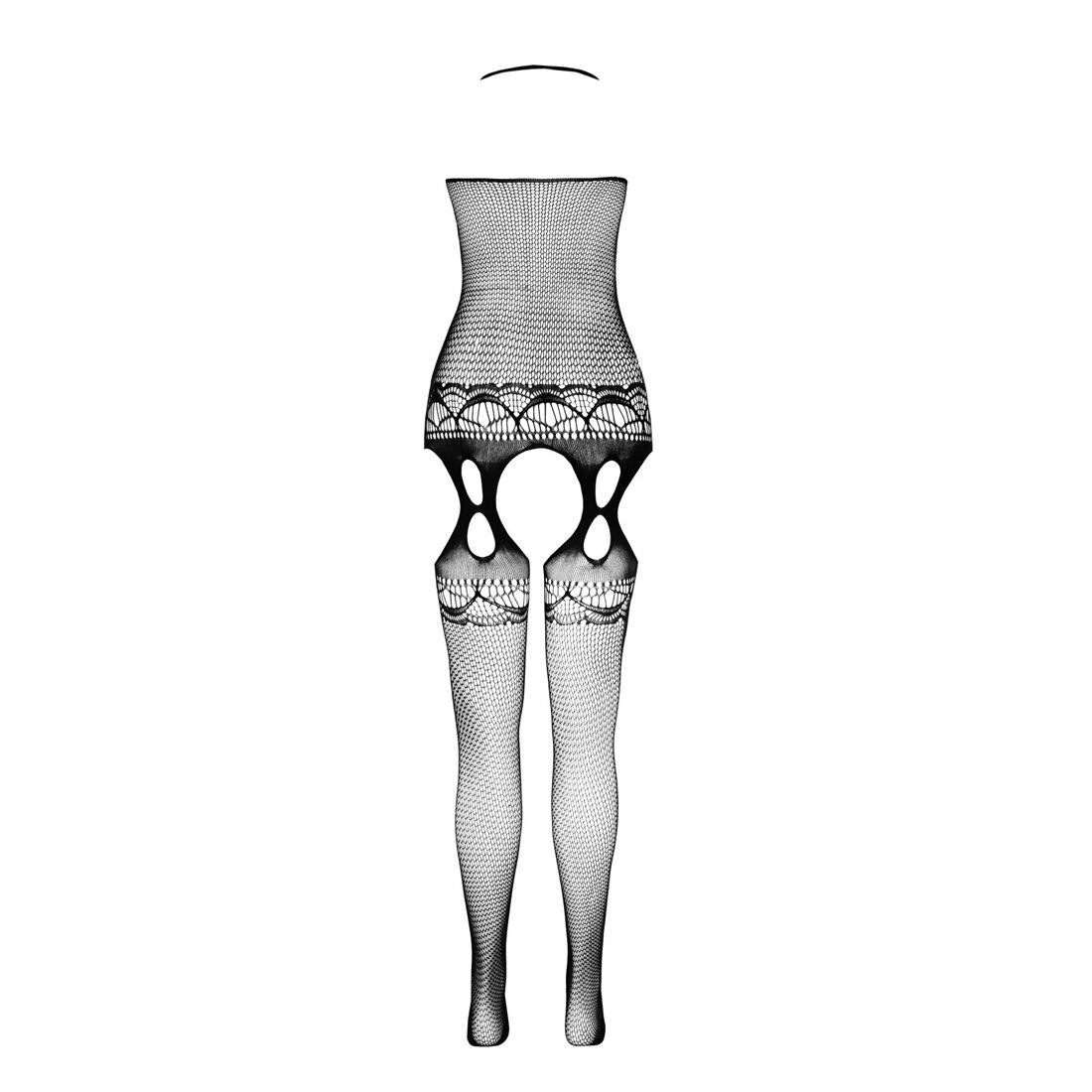 Passion (Польща) Бодістокінг Passion ECO BS006 black, з доступом, халтер, імітація підв’язок