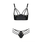 Комплект з екошкіри Passion MALWIA BIKINI 4XL/5XL black, з люверсами та ремінцями, бра, трусики